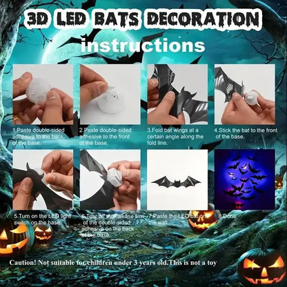 Halloween 3D Bat LED Wall Decal Night Light | Peel & Stick Glow Decoration